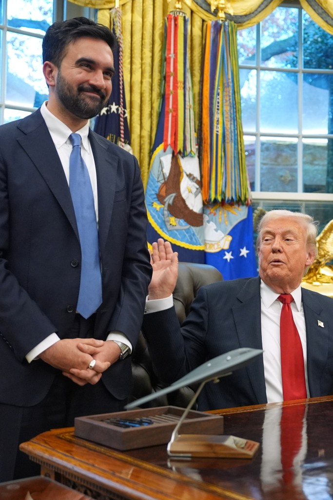 President Donald Trump talks after meeting with New York City Mayor-elect Zohran Mamdani in the Oval Office of the White House.