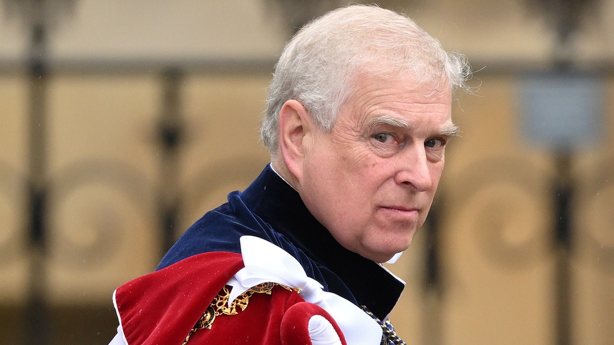 Prince Andrew looking stern in royal robes.