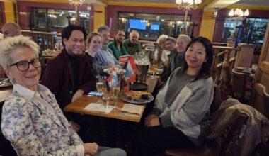 The group meeting at a pub in London on Tuesday night, with conversations conducted mostly in English, the group's common language.