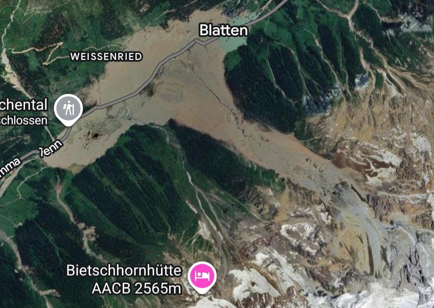 Google Maps has updated its satellite imagery and you can see the extent of the landslide