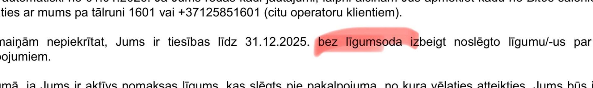Iespēja jebkuram lauzt līgumu ar bite bez soda līdz gada beigām
