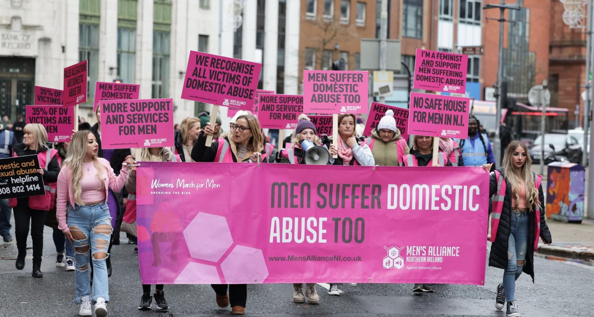 Women's March for Men happened today in Belfast to highlight domestic abuse
