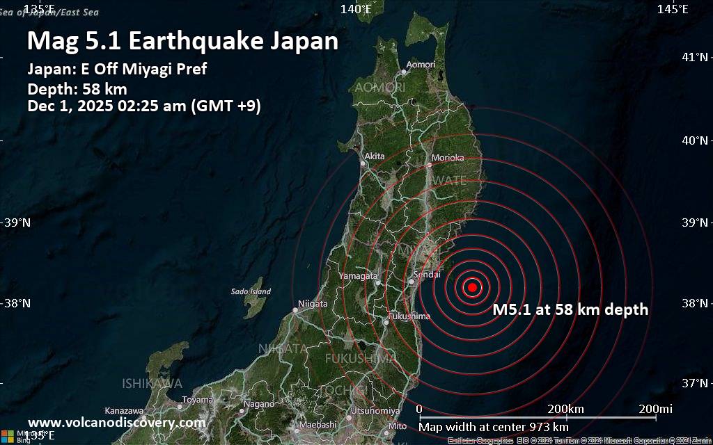 Significant Magnitude 5.1 Earthquake 52 km Southeast of Ishinomaki, Japan