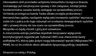 Patryk Jaki zagłosował przeciwko uchyleniu immunitetu Grzegorza Brauna