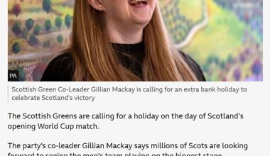 Scottish Greens call for bank holiday for Scotland's opening World Cup match
