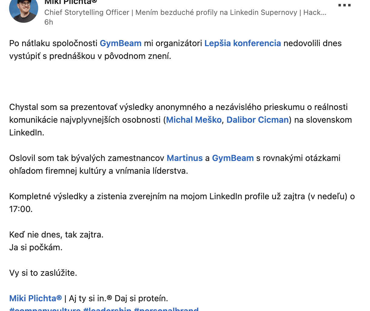 Po natlaku GymBeamu bola zrusena prednaska na konferencii
