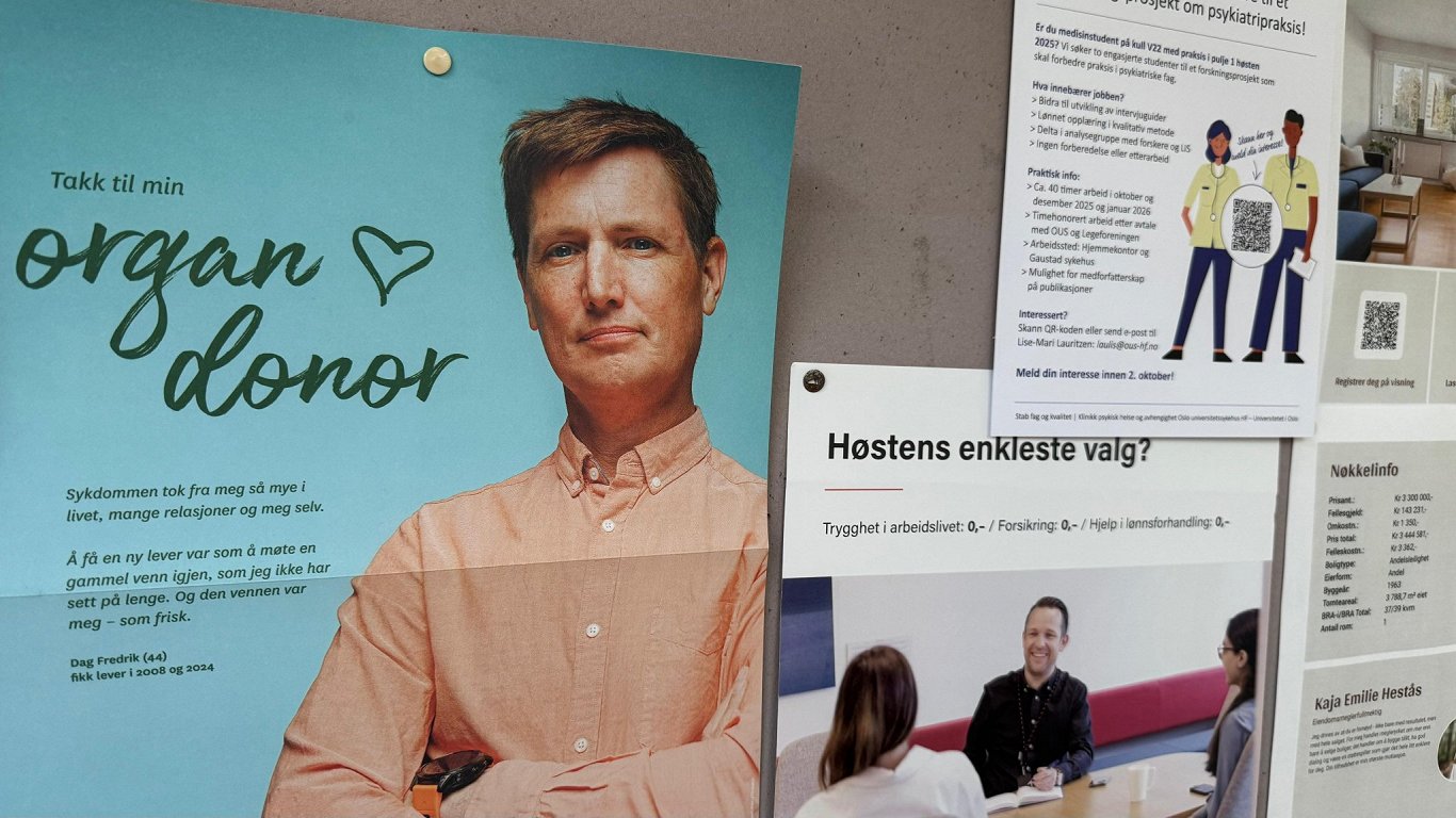 Informācijas stends Oslo Universitātes slimnīcā