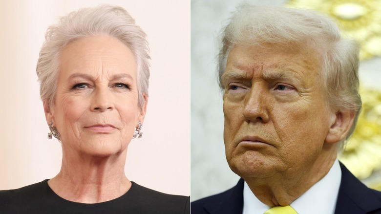 Side-by-side photos of Jamie Lee Curtis and Donald Trump