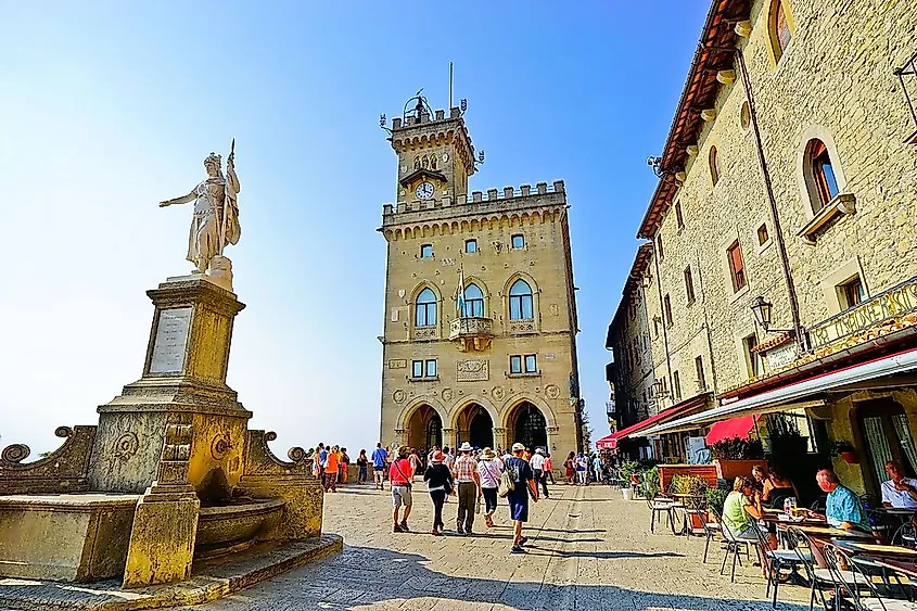 Tourists in San Marino. Tourism is an important source of income in this small country.