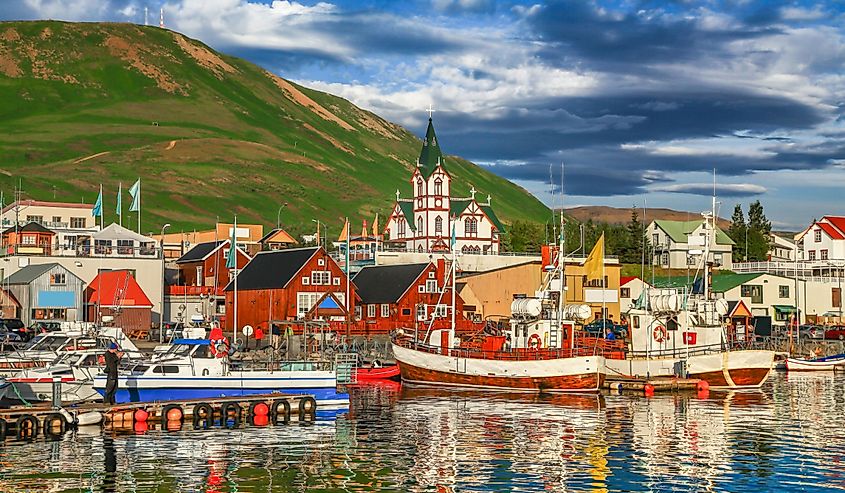 Historic town of Husavik on the northern coast of Iceland.