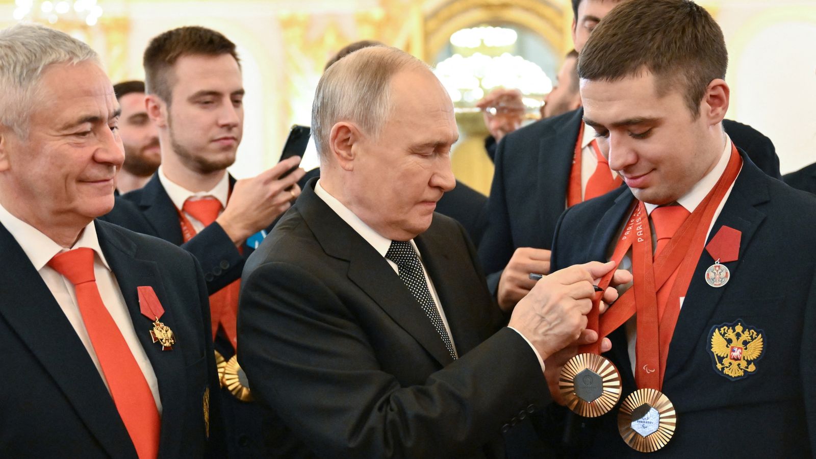 Vladimir Putin with Russian medallists of the Paris 2024 Summer Paralympics. File pic: Reuters