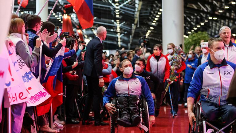 Russian athletes returned to Moscow after being banned from participating in the Paralympic Winter Games in 2022. Pic: Reuters