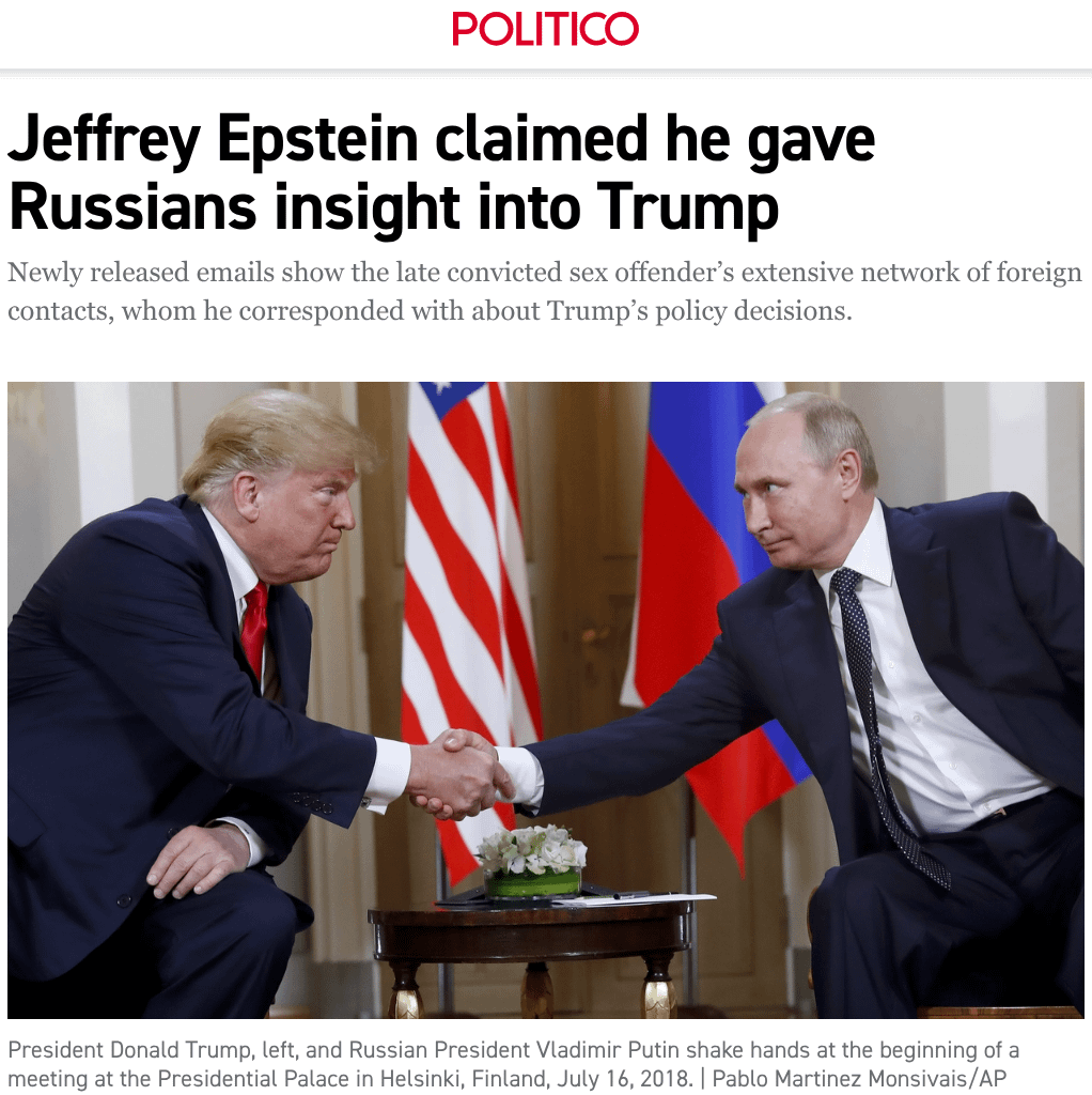 Epstein gave Putin dirt on Trump. Now we know why Trump has been Putin’s puppet ever since.