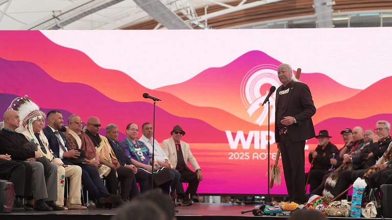 Ngāti Whātua leader speaking during pōwhiri at The Cloud