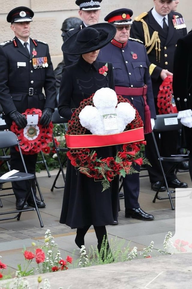 The Princess of Wales attending the Armistice Day Service of Remembrance on the Armed Forces Memorial at The National Memorial Arboretum today