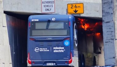 Bus fire after collision with overpass in Auckland's North Shore