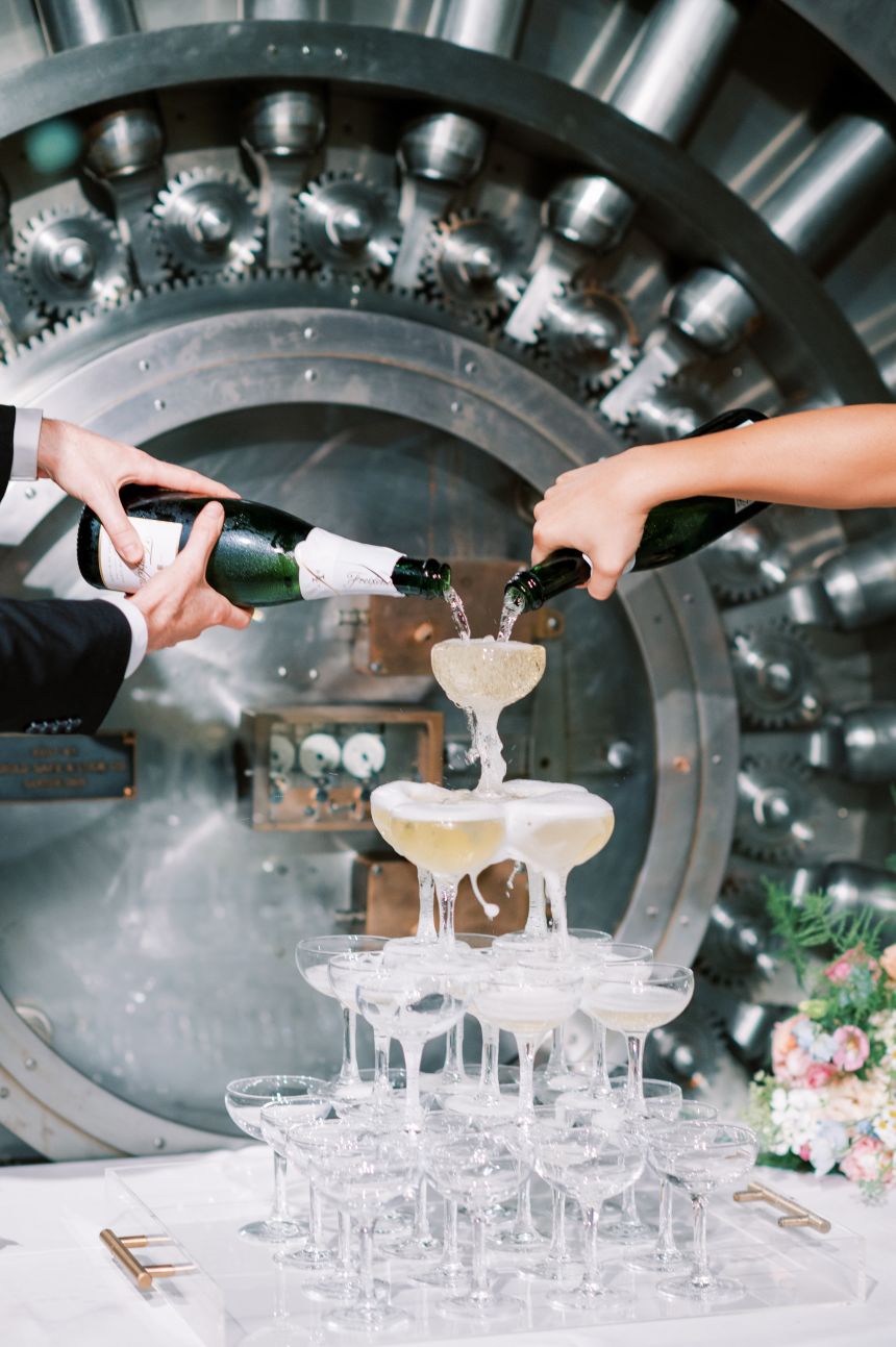 A champagne tower at the Treasury Venue Collection in St. Augustine, Florida. Champagne from France carries a 15% tariff rate.