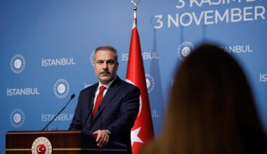 Turkish Foreign Minister Hakan Fidan holds a press conference after a meeting on Gaza in Istanbul, Türkiye on Nov. 03, 2025. (AA Photo)