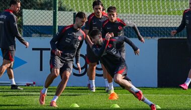 Players of Türkiye’s National Football Team train for tomorrows match against Bulgaria in Bursa, their fifth match in Group E of the 2026 FIFA World Cup European Qualifiers in Istanbul, Türkiye, Nov. 14, 2025. (AA Photo)