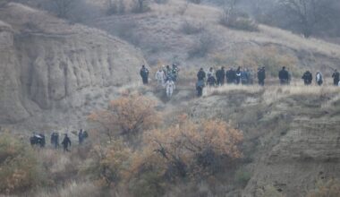 Turkish Ministry of National Defense (MSB) announced that the search and rescue as well as crash investigation teams have begun their examinations at the wreckage site of the military cargo plane that crashed on the Azerbaijan-Georgia border, photo taken on Nov. 12, 2025. (AA Photo)