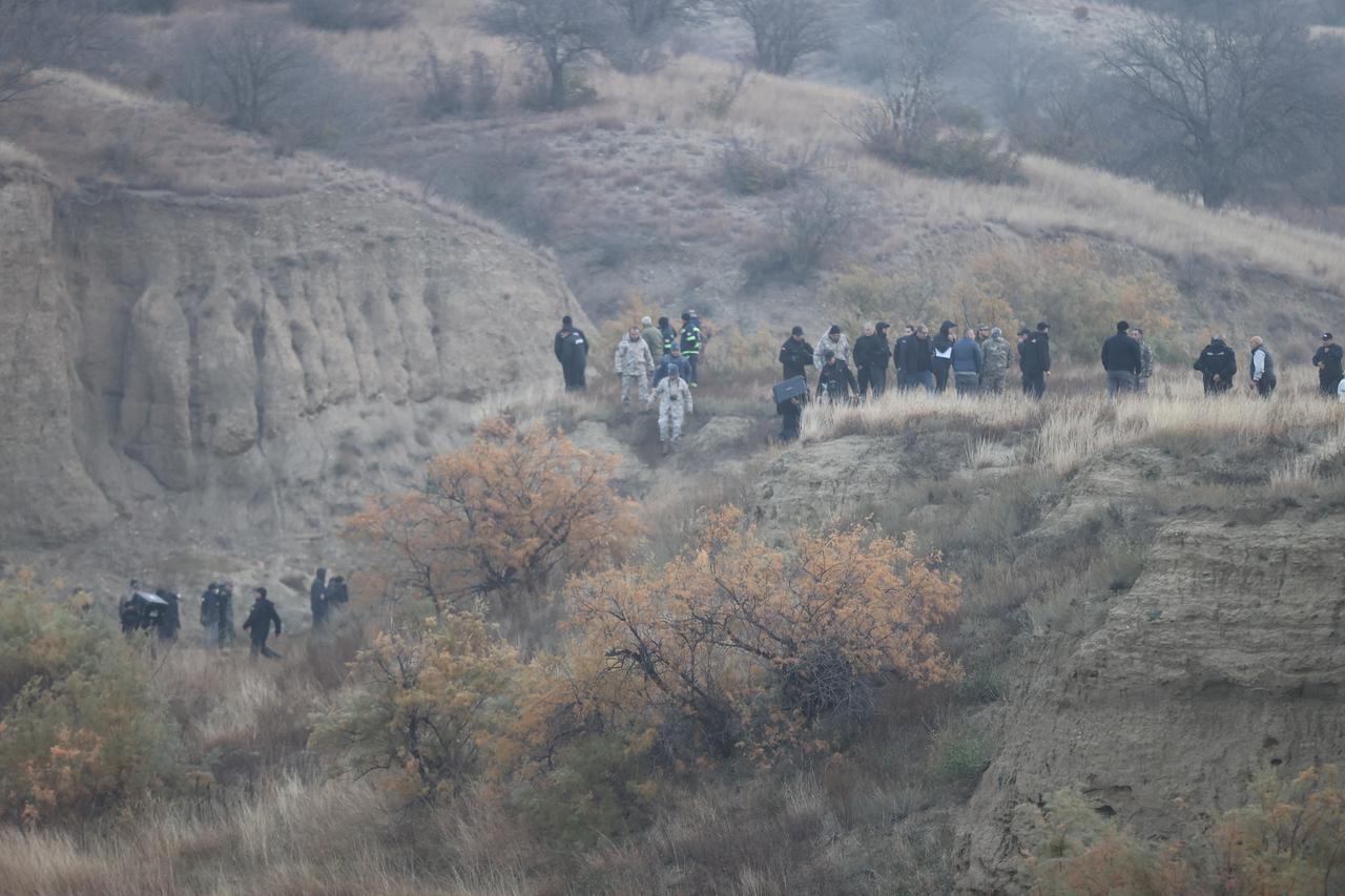 Turkish Ministry of National Defense (MSB) announced that the search and rescue as well as crash investigation teams have begun their examinations at the wreckage site of the military cargo plane that crashed on the Azerbaijan-Georgia border, photo taken on Nov. 12, 2025. (AA Photo)