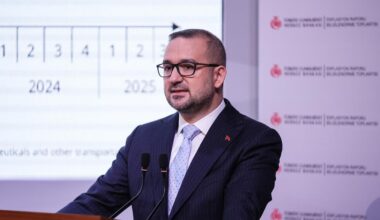 Fatih Karahan, governor of the Central Bank of the Republic of Türkiye (TCMB), made statements during a meeting held at the bank’s headquarters in the Istanbul Financial Center on November 7, 2025. (AA Photo)