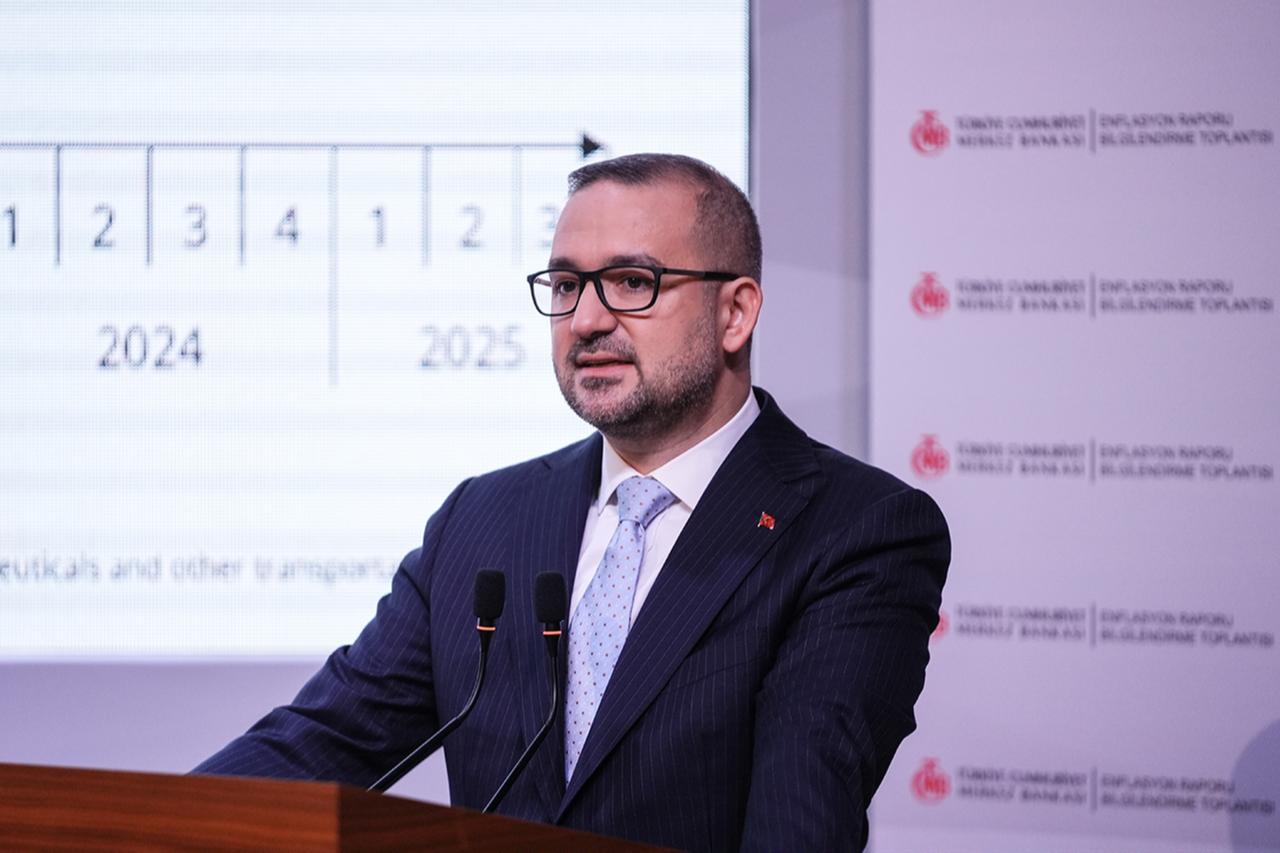 Fatih Karahan, governor of the Central Bank of the Republic of Türkiye (TCMB), made statements during a meeting held at the bank’s headquarters in the Istanbul Financial Center on November 7, 2025. (AA Photo)