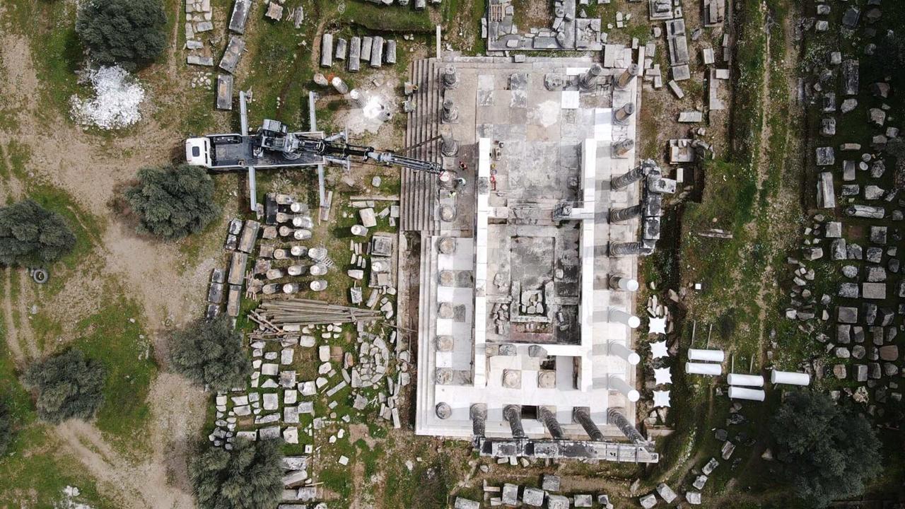A view of the Temple of Zeus Lepsynos in Milas, Mugla, Turkiye, being restored and made earthquake-resistant, March 26, 2025. (AA Photo)