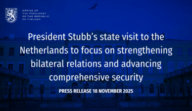 President Stubb’s state visit to the Netherlands to focus on strengthening bilateral relations and advancing comprehensive security