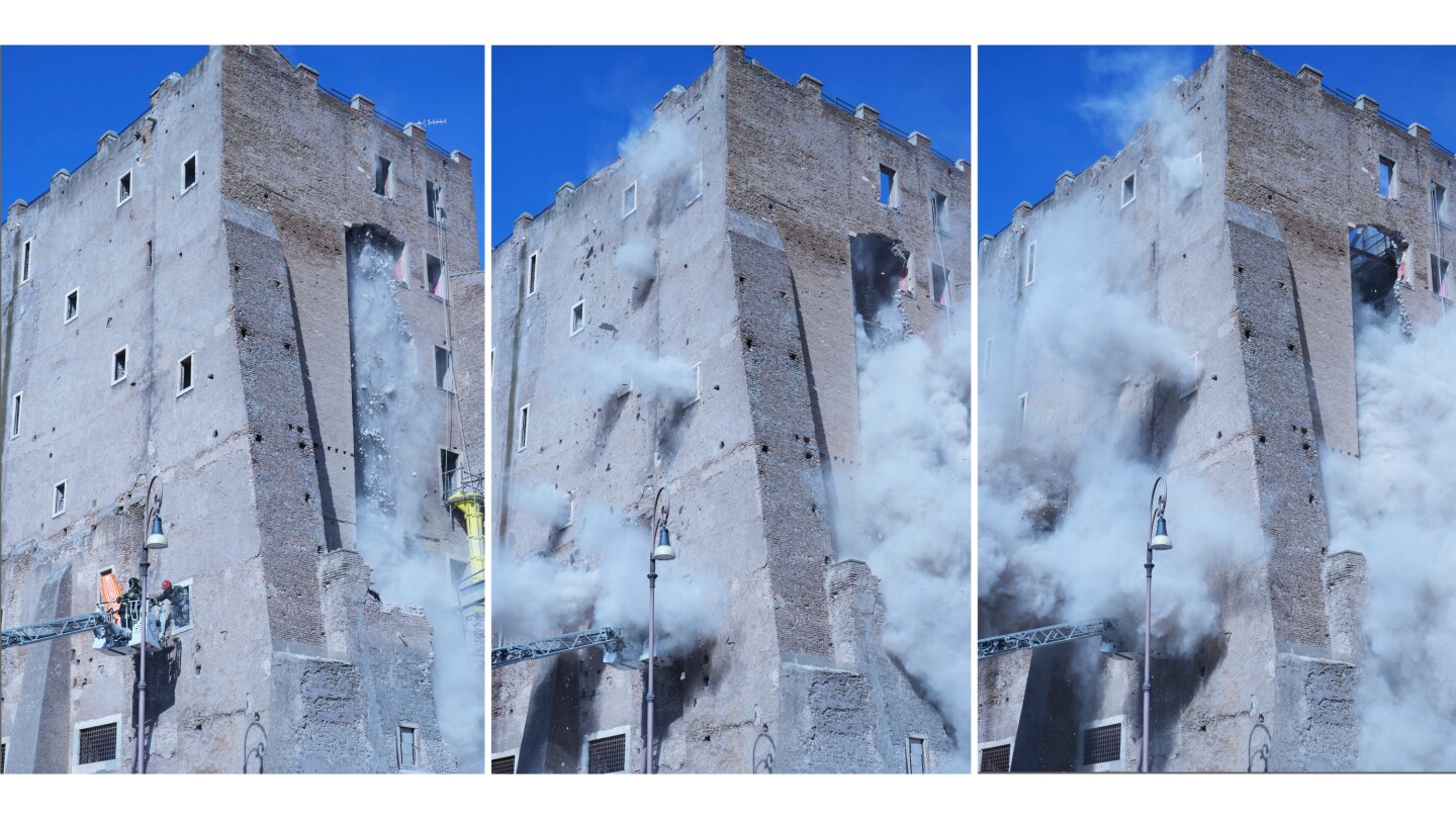 Rome medieval tower partially collapses during renovations