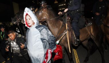 Police declare 'unlawful assembly' at downtown L.A. protest