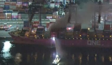 Crews battle hazardous fire on cargo ship in San Pedro