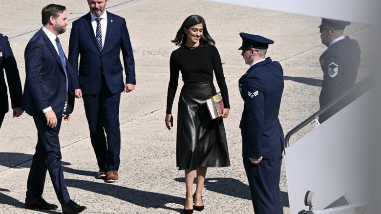 JD Vance and Usha Vance walk to Air Force Two at Joint Base Andrews, MD (2025)