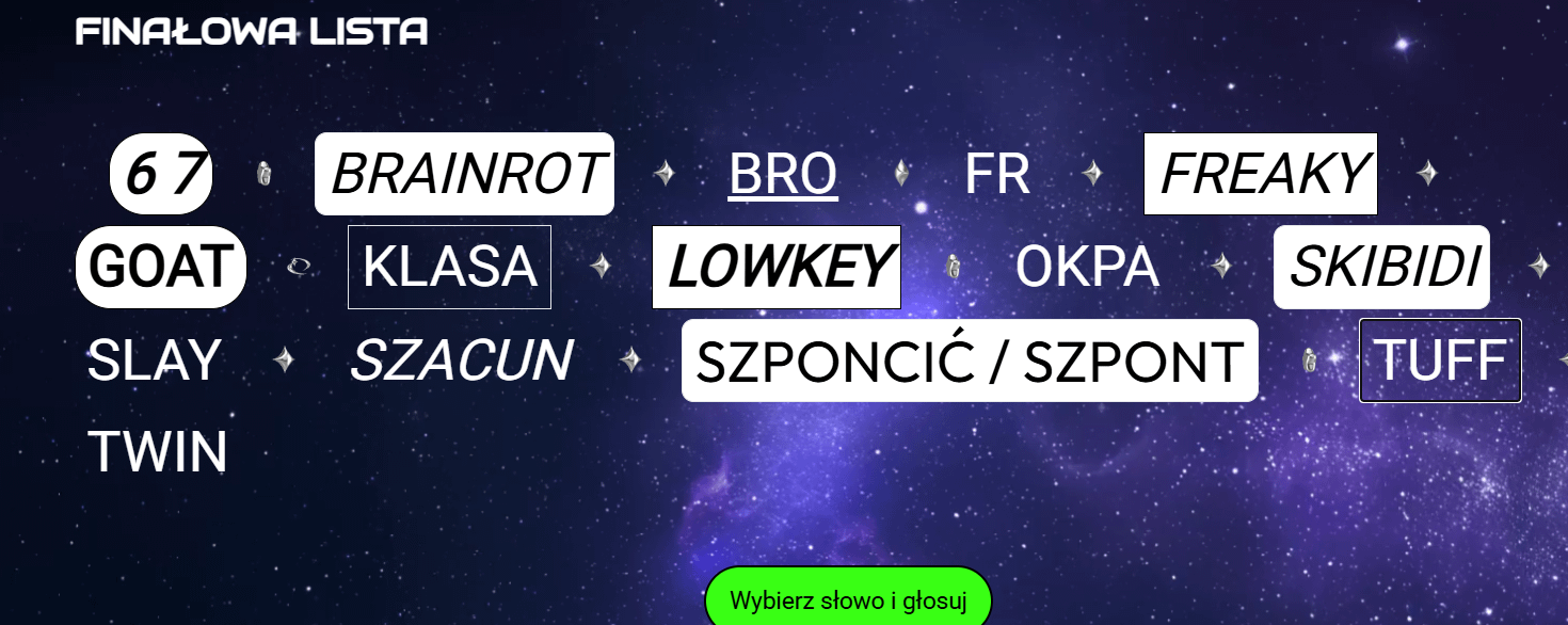 Młodzieżowe słowo roku 2025. Finałowa lista.