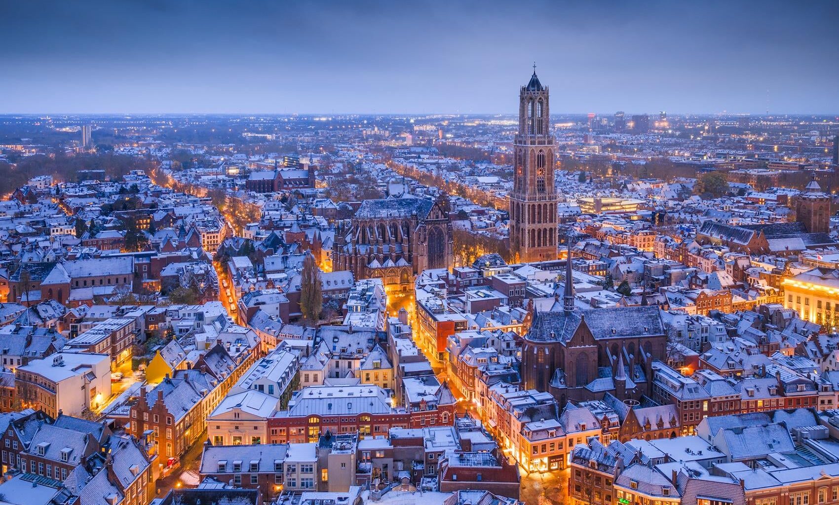 Utrecht onder een dun laagje sneeuw vanochtend