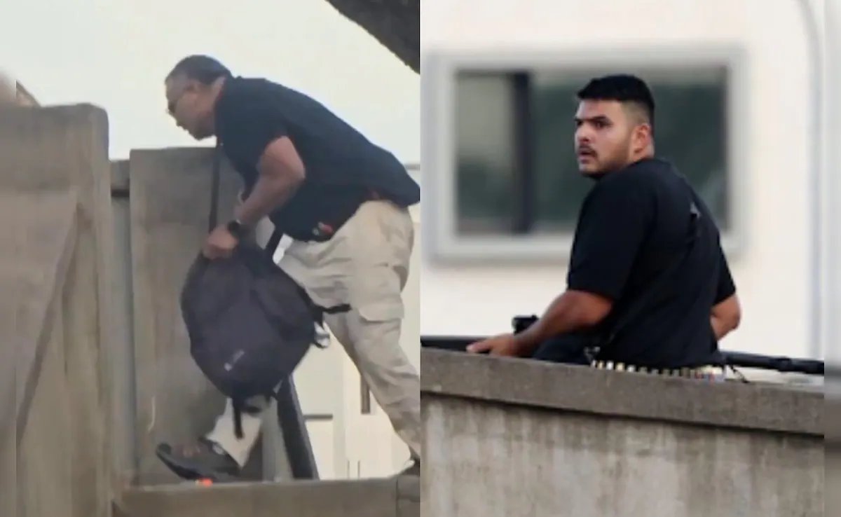 Collage of Naveed Akram and his father Sajid from a video of their terror attack.