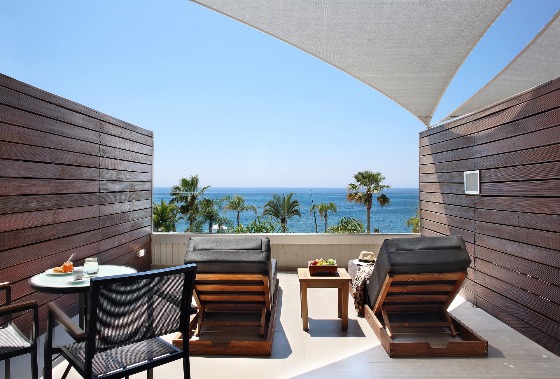 Balcony of the Royal Apollonia hotel overlooking the sea in Limassol.
