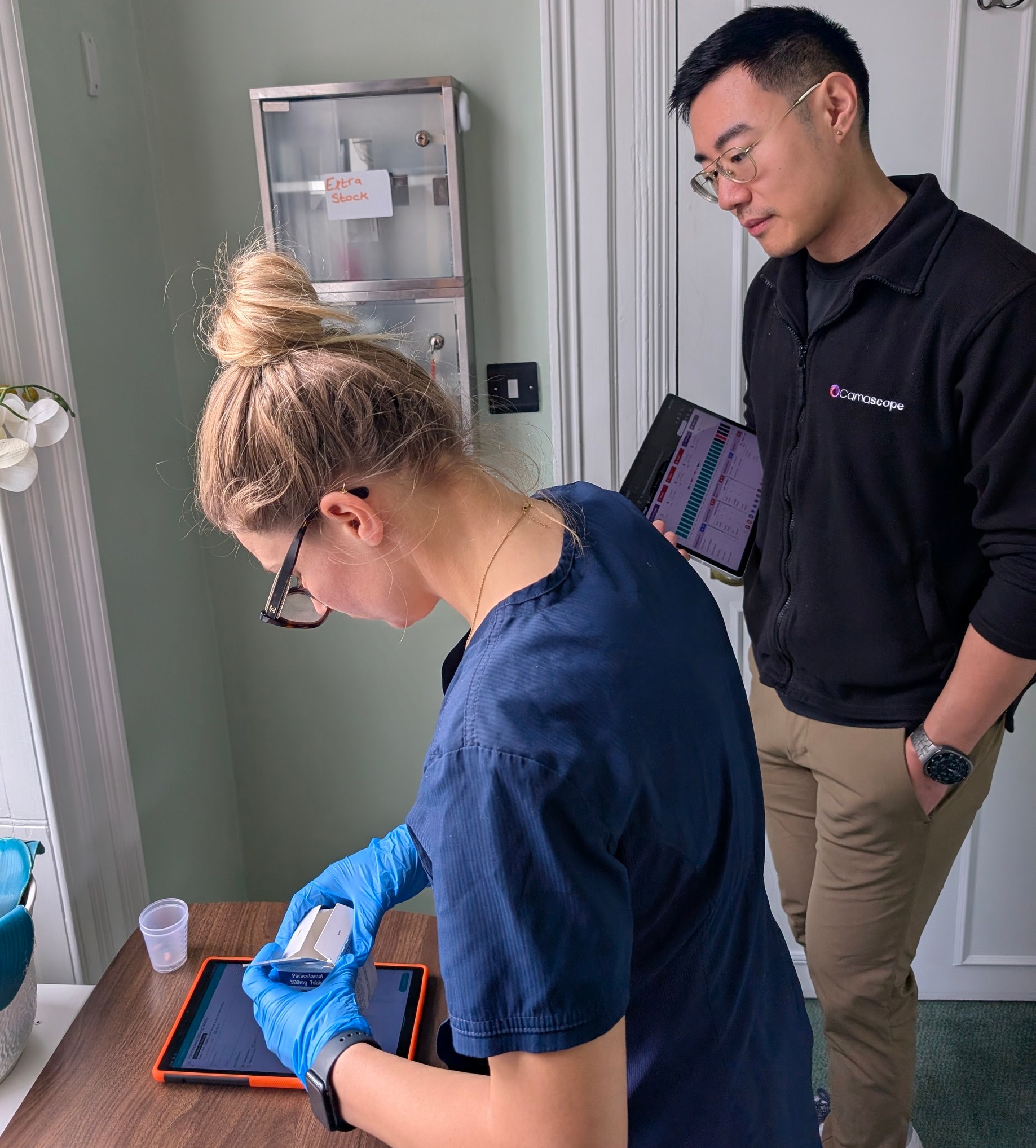 Kehan Zhou and a nurse in Nyton House.