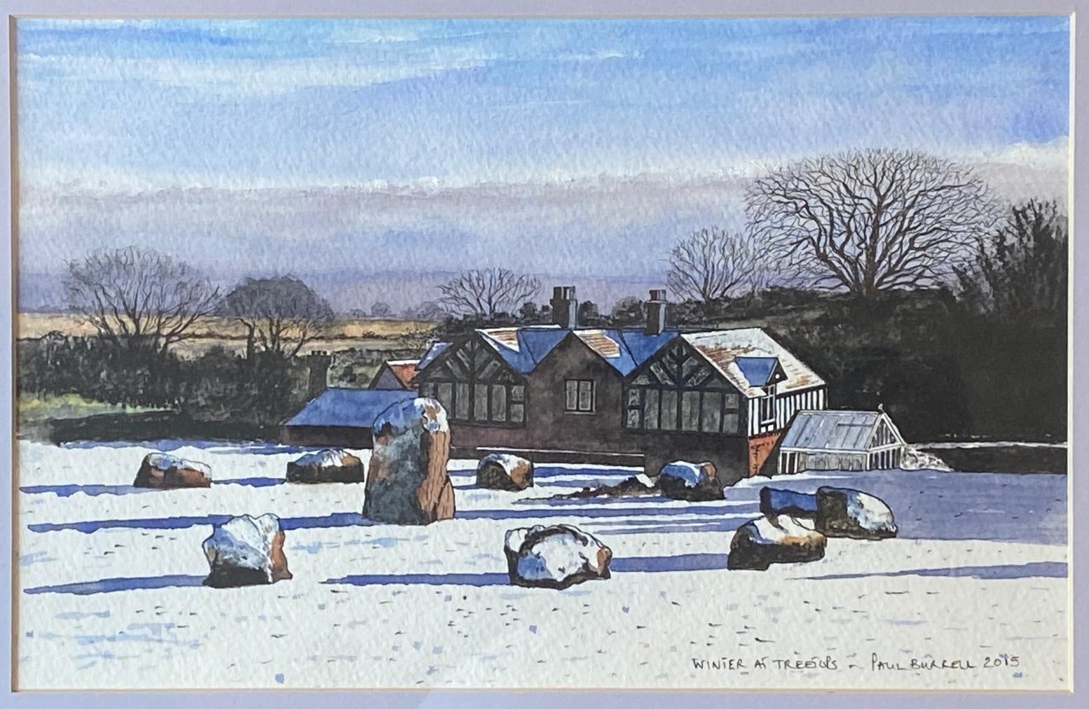 Watercolor painting of Treetops in winter by Paul Burrell.