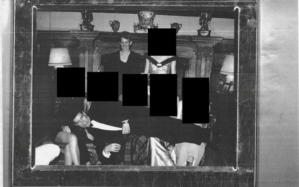 Andrew Mountbatten-Windsor lying across the knees of several women alongside Ghislane Maxwell.
