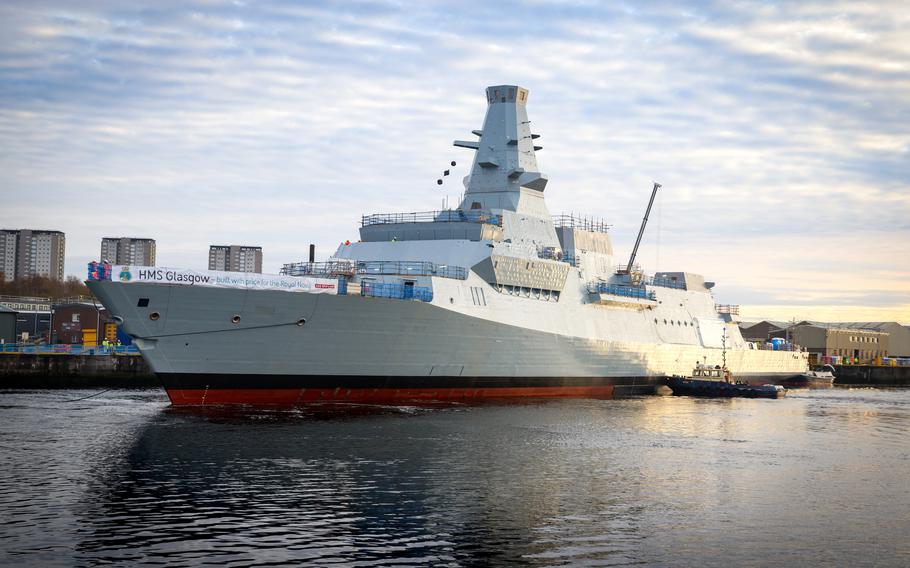 A ship in the water.