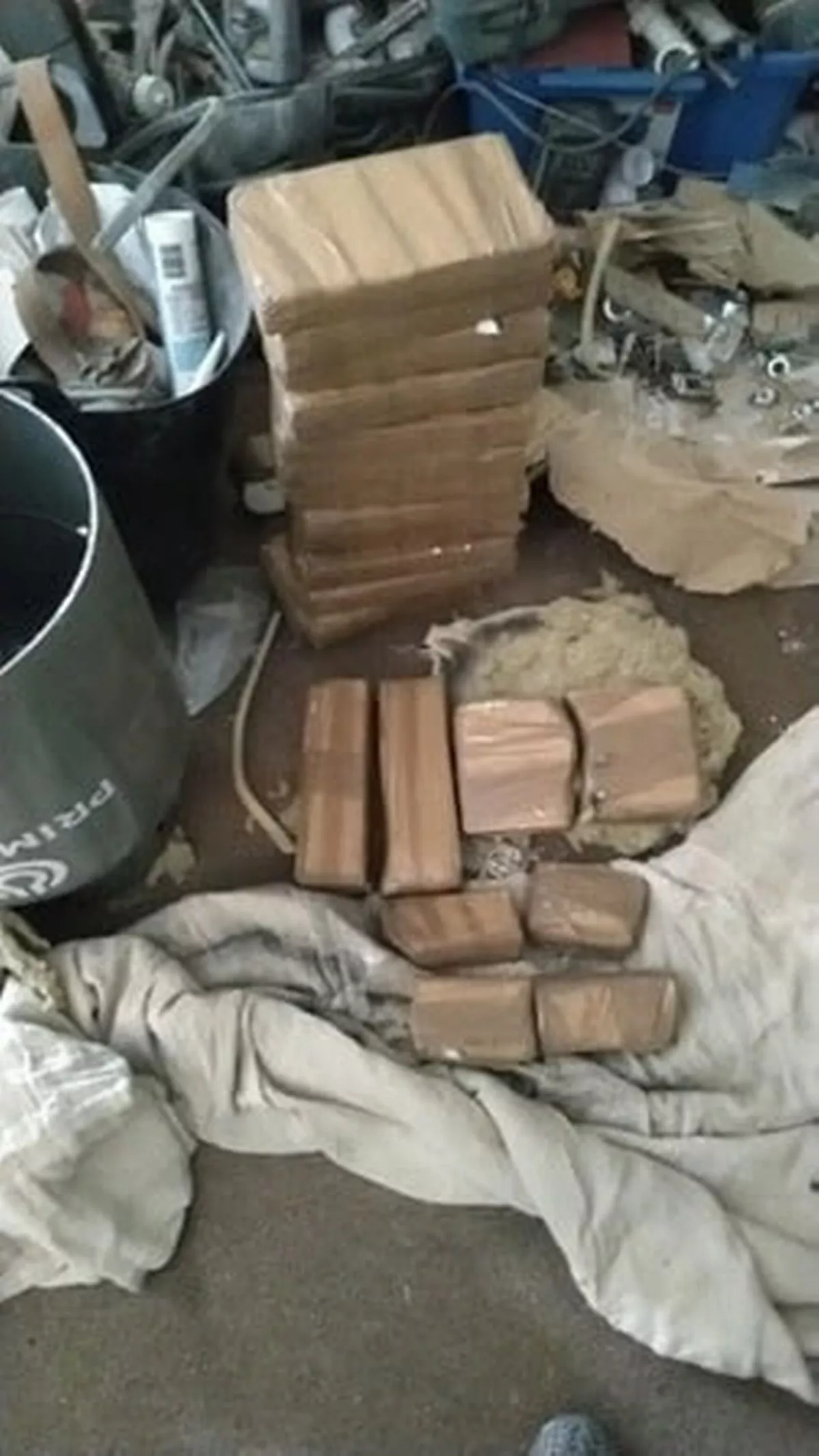 Cocine after being transported to UK next to cut open gas cannister