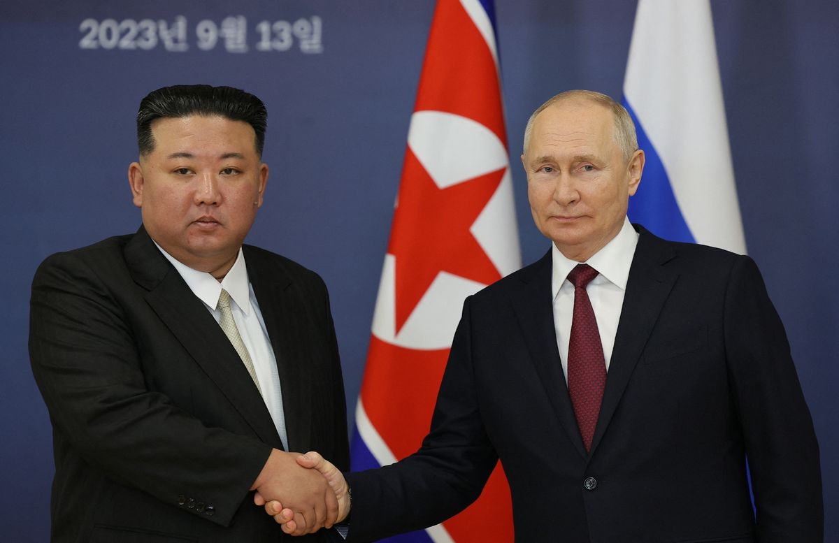 Vladimir Putin with Kim Jong-un in 2023