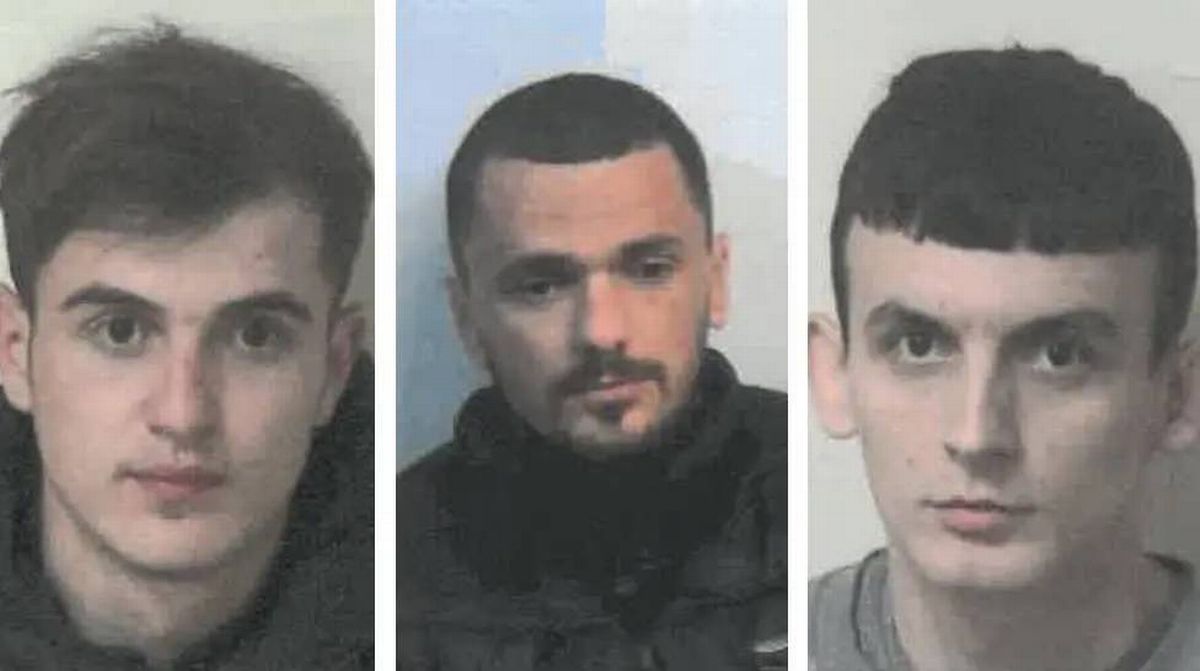 (Left to right) Luftim Hallaci, 21, Arnold Lleshaj, 28, and Ervin Morati, 21, were three of the men who escaped from Yarl's Wood while awaiting deportation