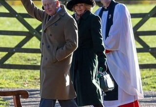 Charles and Camilla photographed this morning on their way to church at Sandringham