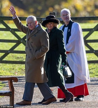 Charles and Camilla photographed this morning on their way to church at Sandringham