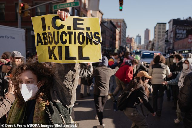 It comes as New Yorkers demonstrate against the arrival of ICE agents across the state, with protests turning violent on Saturday during a raid in Downtown Manhattan
