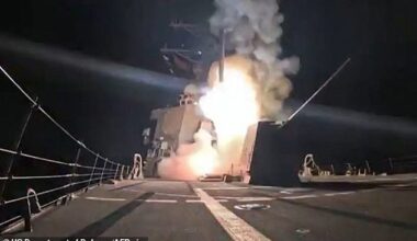 This screen grab from shows a missile launch from a naval vessel as President Donald Trump says US forces conducted 'powerful and deadly' strikes against Islamic State militants in northwestern Nigeria on December 25, 2025