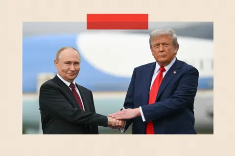 AFP via Getty Images US President Donald Trump greets Russian President Vladimir Putin 

