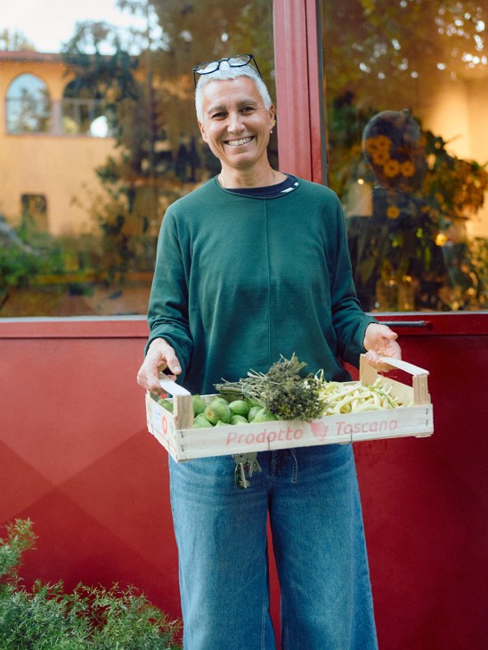 Simonetta Fiamminghi with produce for her restaurant, Cucina